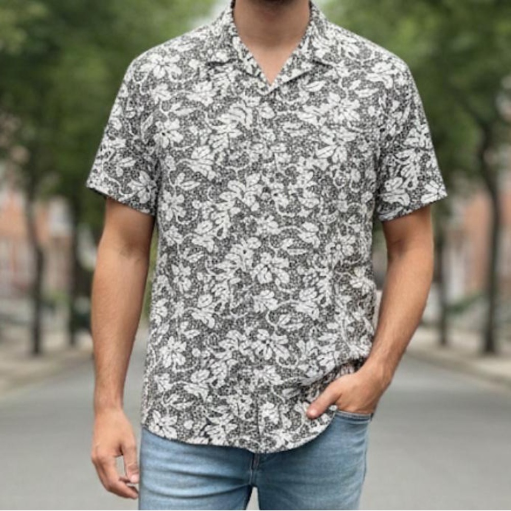 Express Monochrome Floral Button Down Shirt